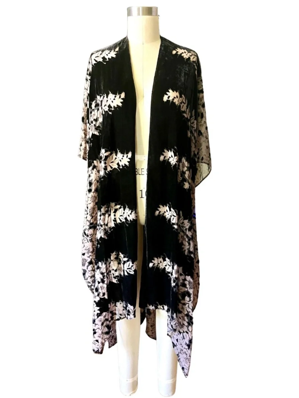 Black & Tan Floral Velvet Long Wrap Shawl Cardigan Whimsigoth